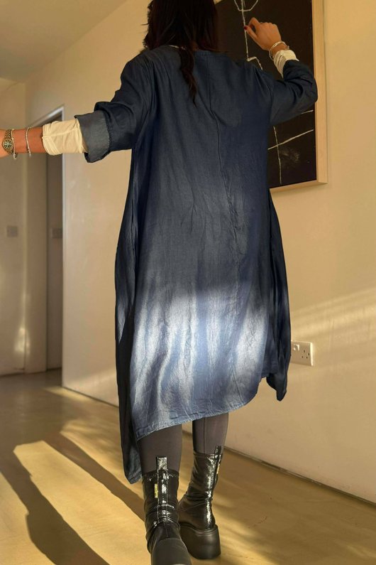 Chambray Dip Side Trapeze Dress /24=